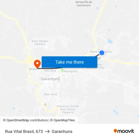 Rua Vital Brasil, 673 to Garanhuns map