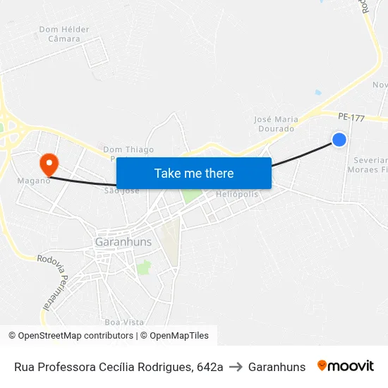 Rua Professora Cecília Rodrigues, 642a to Garanhuns map
