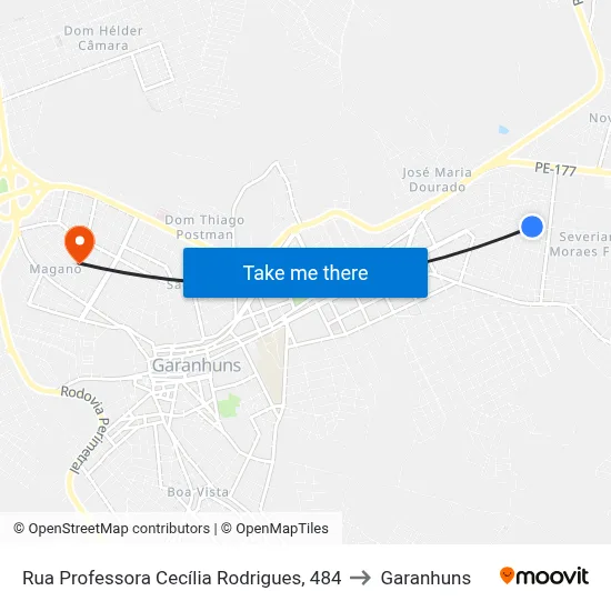 Rua Professora Cecília Rodrigues, 484 to Garanhuns map
