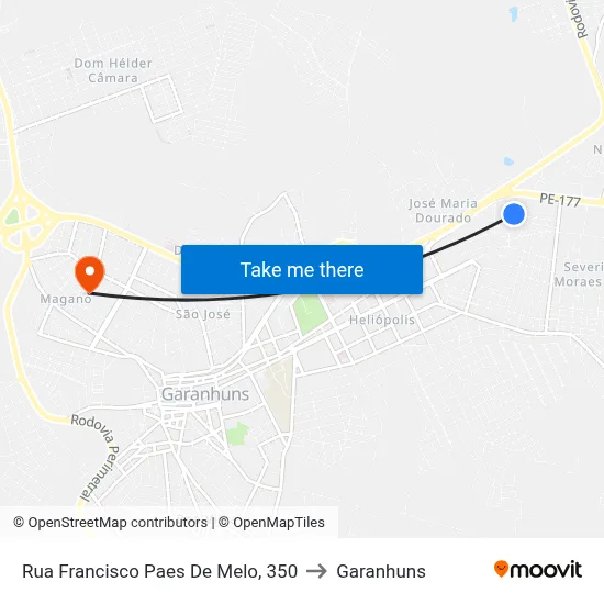 Rua Francisco Paes De Melo, 350 to Garanhuns map