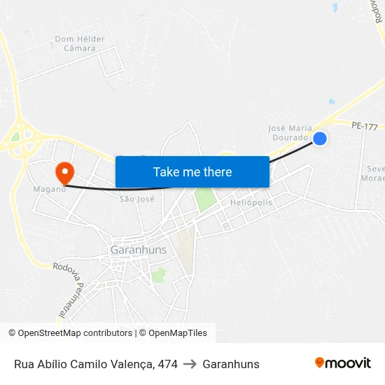 Rua Abílio Camilo Valença, 474 to Garanhuns map