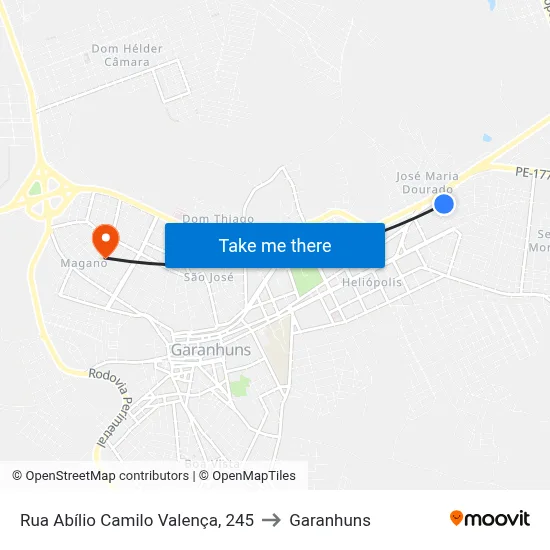 Rua Abílio Camilo Valença, 245 to Garanhuns map