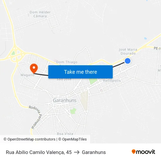 Rua Abílio Camilo Valença, 45 to Garanhuns map