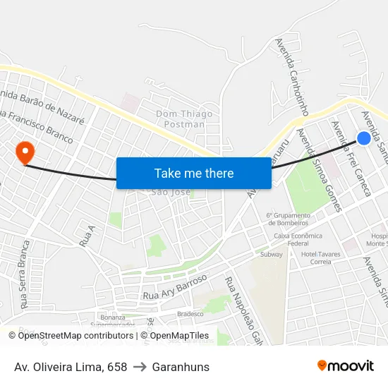 Av. Oliveira Lima, 658 to Garanhuns map