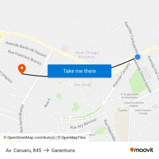 Av. Caruaru, 845 to Garanhuns map