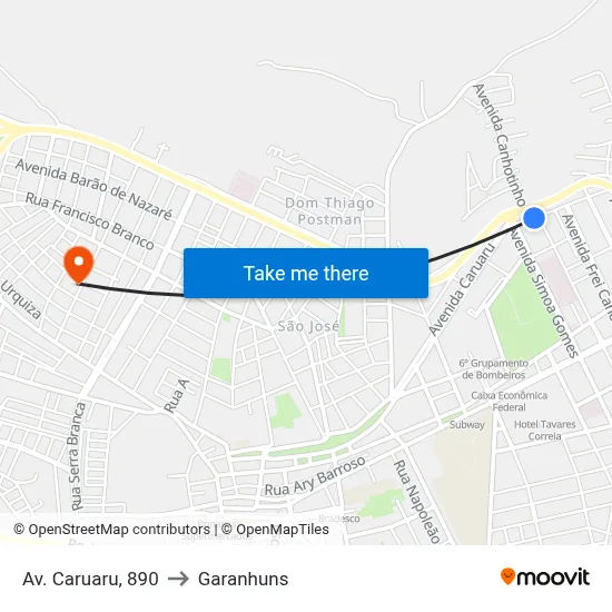 Av. Caruaru, 890 to Garanhuns map
