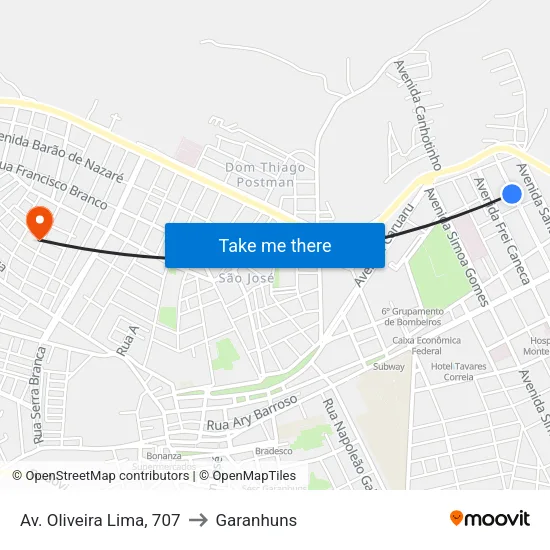 Av. Oliveira Lima, 707 to Garanhuns map