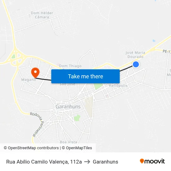 Rua Abílio Camilo Valença, 112a to Garanhuns map
