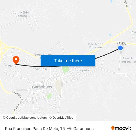 Rua Francisco Paes De Melo, 15 to Garanhuns map