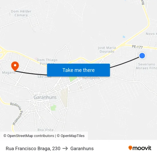 Rua Francisco Braga, 230 to Garanhuns map