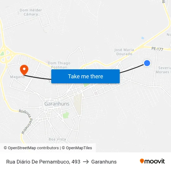 Rua Diário De Pernambuco, 493 to Garanhuns map