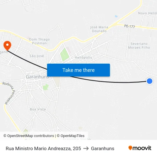 Rua Ministro Mario Andreazza, 205 to Garanhuns map