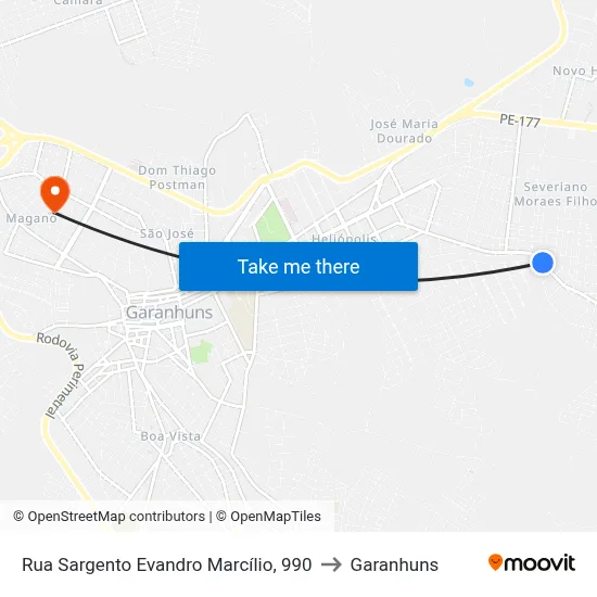 Rua Sargento Evandro Marcílio, 990 to Garanhuns map