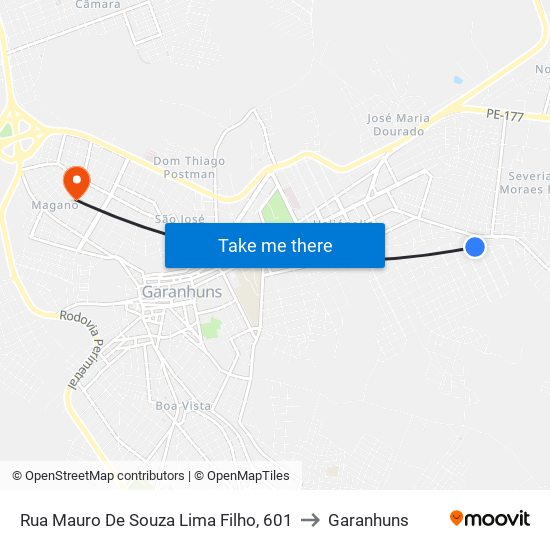 Rua Mauro De Souza Lima Filho, 601 to Garanhuns map