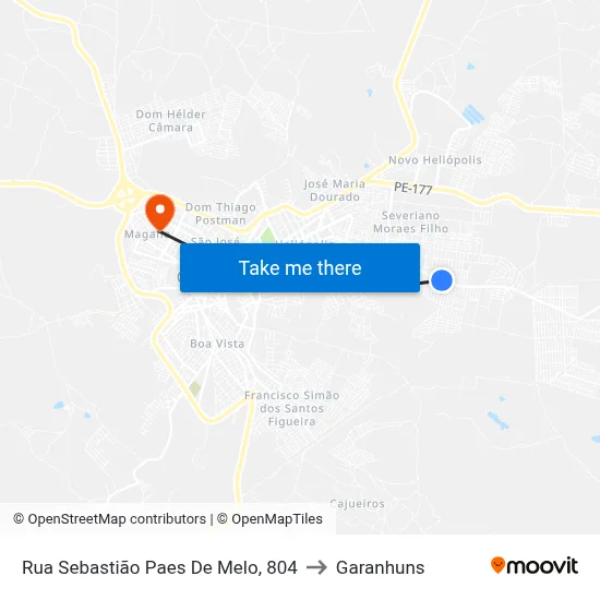 Rua Sebastião Paes De Melo, 804 to Garanhuns map