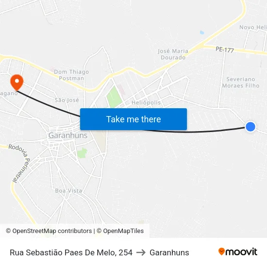 Rua Sebastião Paes De Melo, 254 to Garanhuns map