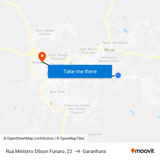 Rua Ministro Dilson Funaro, 22 to Garanhuns map