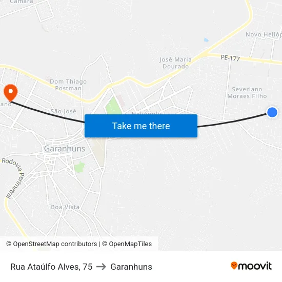 Rua Ataúlfo Alves, 75 to Garanhuns map