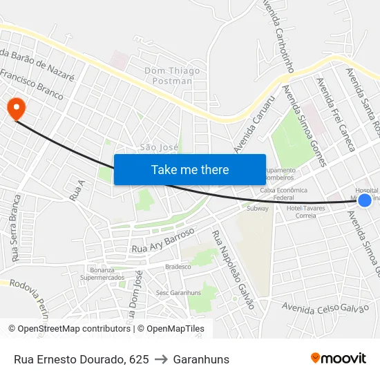 Rua Ernesto Dourado, 625 to Garanhuns map