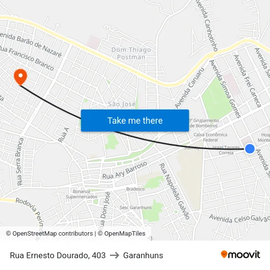 Rua Ernesto Dourado, 403 to Garanhuns map