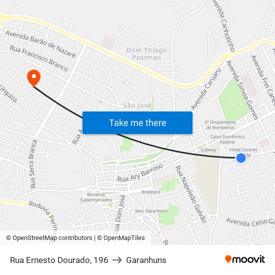 Rua Ernesto Dourado, 196 to Garanhuns map