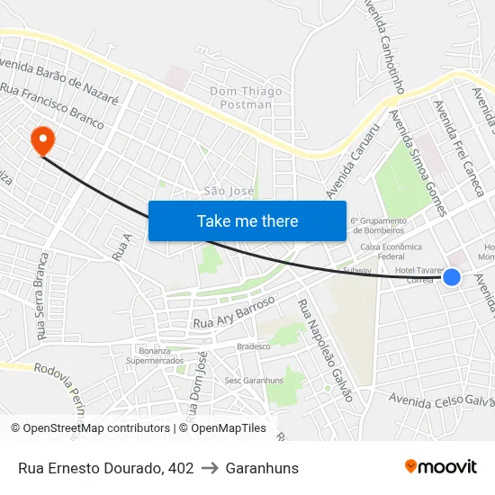 Rua Ernesto Dourado, 402 to Garanhuns map