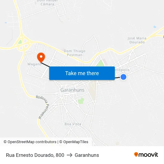 Rua Ernesto Dourado, 800 to Garanhuns map