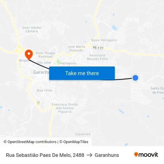 Rua Sebastião Paes De Melo, 2488 to Garanhuns map