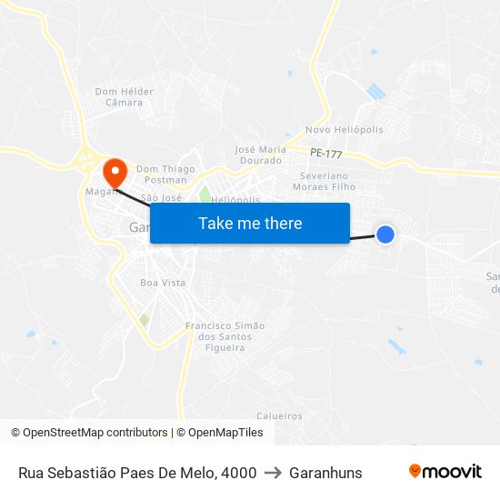 Rua Sebastião Paes De Melo, 4000 to Garanhuns map