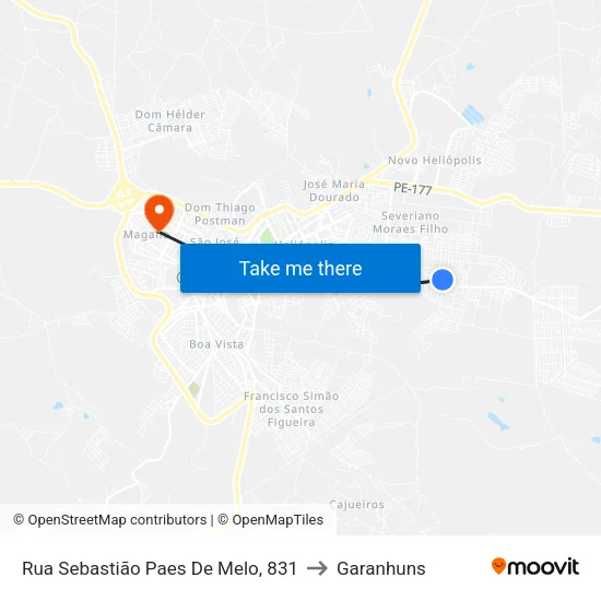 Rua Sebastião Paes De Melo, 831 to Garanhuns map