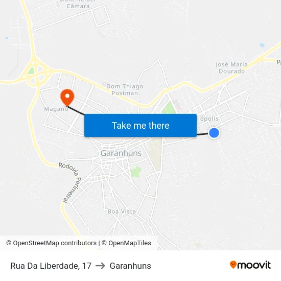 Rua Da Liberdade, 17 to Garanhuns map