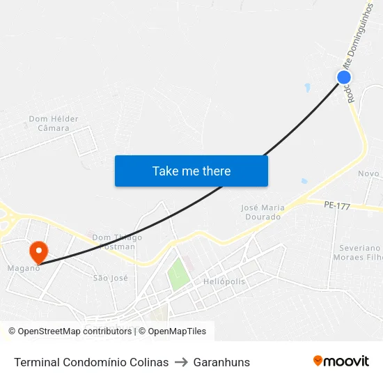 Terminal Condomínio Colinas (Sítio Paulista) to Garanhuns map