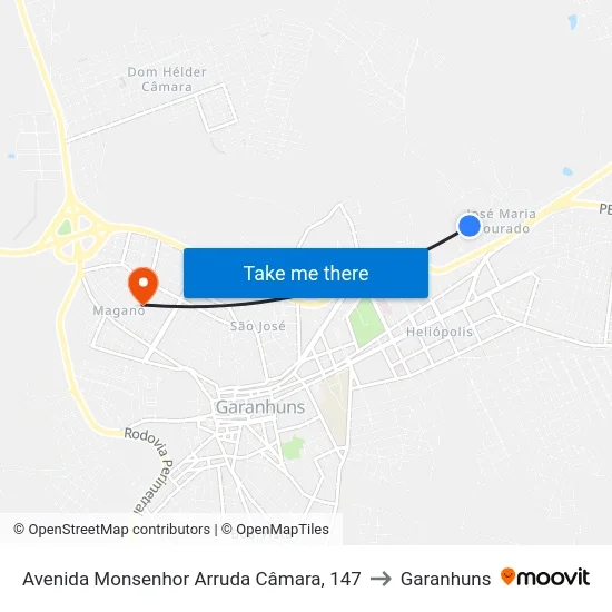 Avenida Monsenhor Arruda Câmara, 147 to Garanhuns map