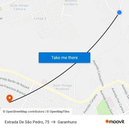 Estrada De São Pedro, 75 to Garanhuns map