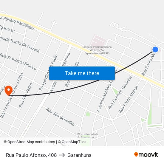 Rua Paulo Afonso, 408 to Garanhuns map