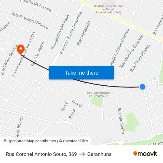 Rua Coronel Antonio Souto, 369 to Garanhuns map
