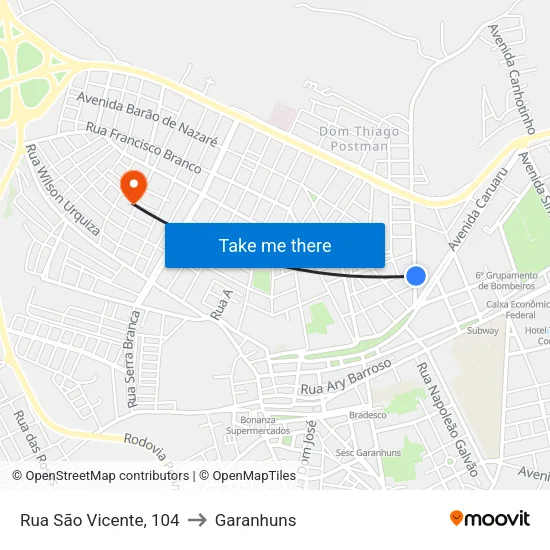 Rua São Vicente, 104 to Garanhuns map