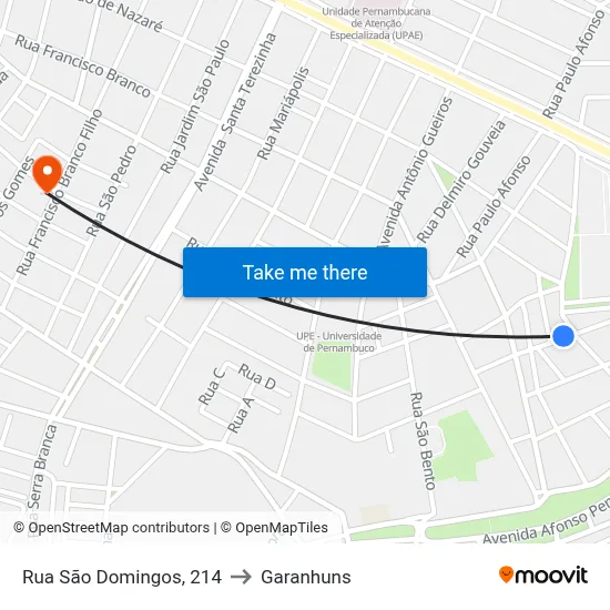 Rua São Domingos, 214 to Garanhuns map