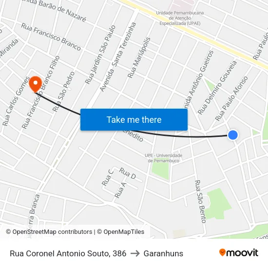 Rua Coronel Antonio Souto, 386 to Garanhuns map