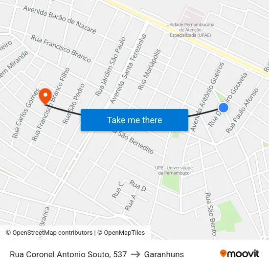 Rua Coronel Antonio Souto, 537 to Garanhuns map