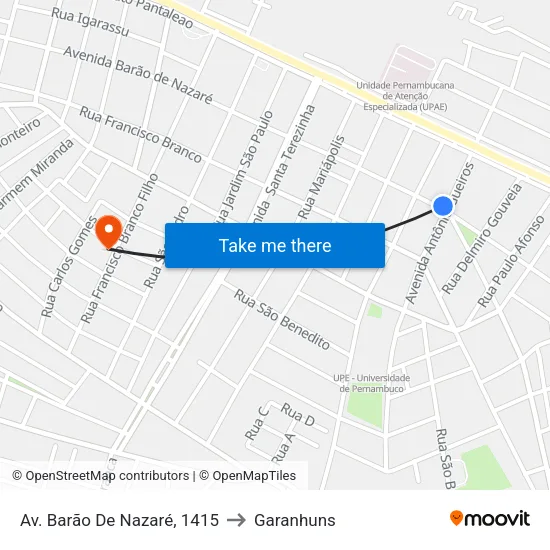 Av. Barão De Nazaré, 1415 to Garanhuns map