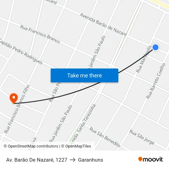 Av. Barão De Nazaré, 1227 to Garanhuns map
