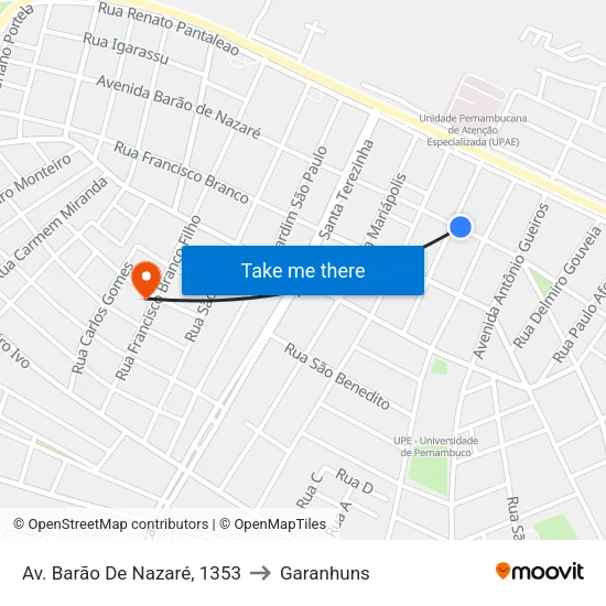 Av. Barão De Nazaré, 1353 to Garanhuns map