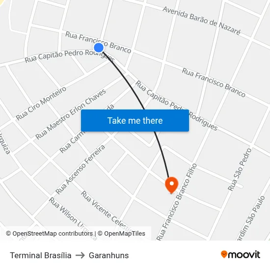 Terminal Brasília to Garanhuns map