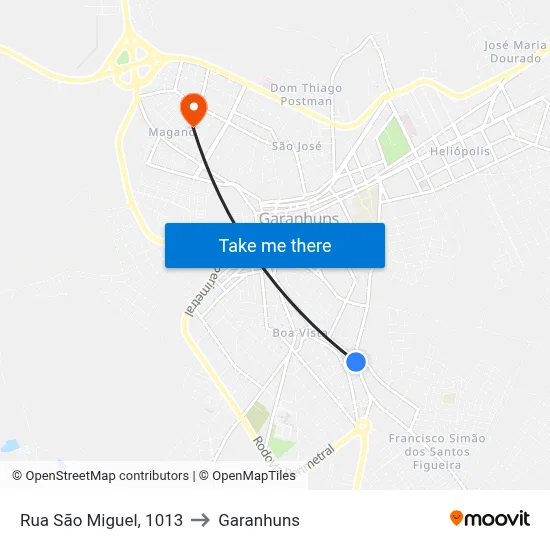 Rua São Miguel, 1013 to Garanhuns map