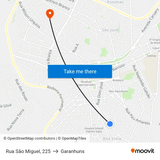 Rua São Miguel, 225 to Garanhuns map
