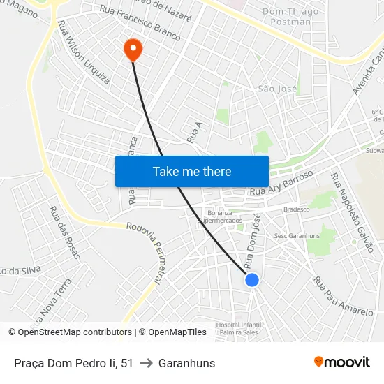 Praça Dom Pedro Ii, 51 to Garanhuns map
