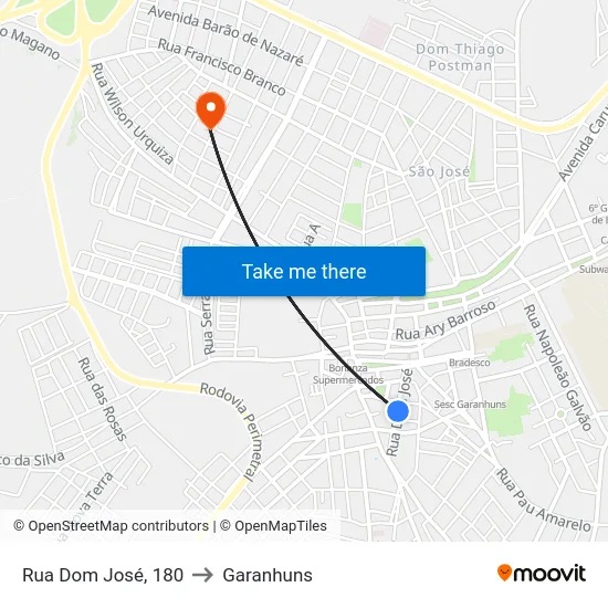 Rua Dom José, 180 to Garanhuns map