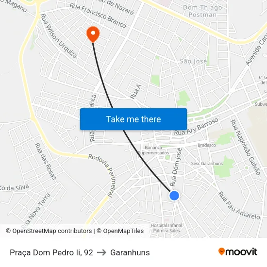 Praça Dom Pedro Ii, 92 to Garanhuns map
