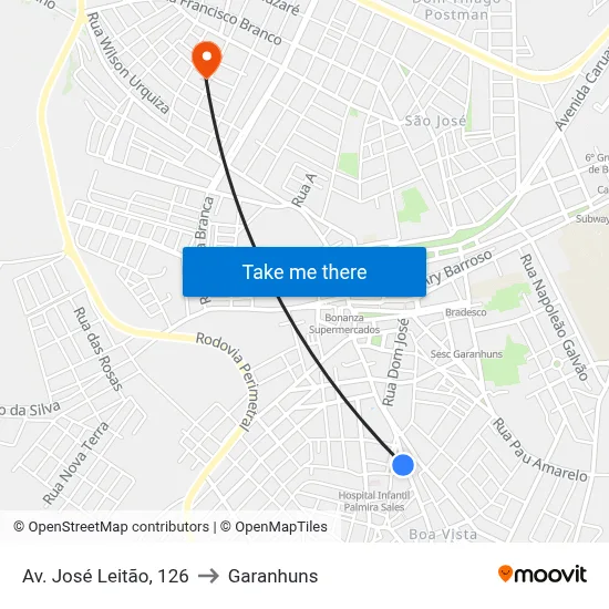 Av. José Leitão, 126 to Garanhuns map